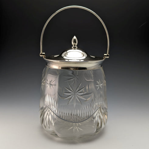 1930 年前後英國復古切割玻璃餅乾桶銀盤蓋 1048g